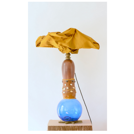 Glass Lamp with Silk Shade