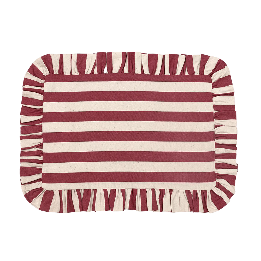 Tangier Red Stripe Frilly Placemat - Set of 2