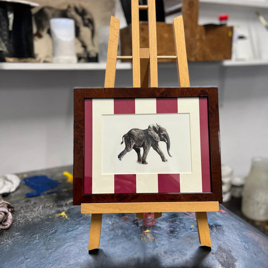 Wooden Frame "Elephant" with Red Stripe Passepartout