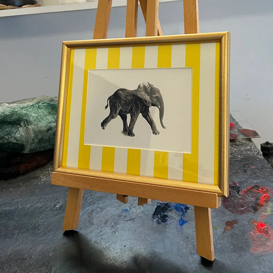 Golden Frame "Elephant" with Yellow Stripe Passepartout