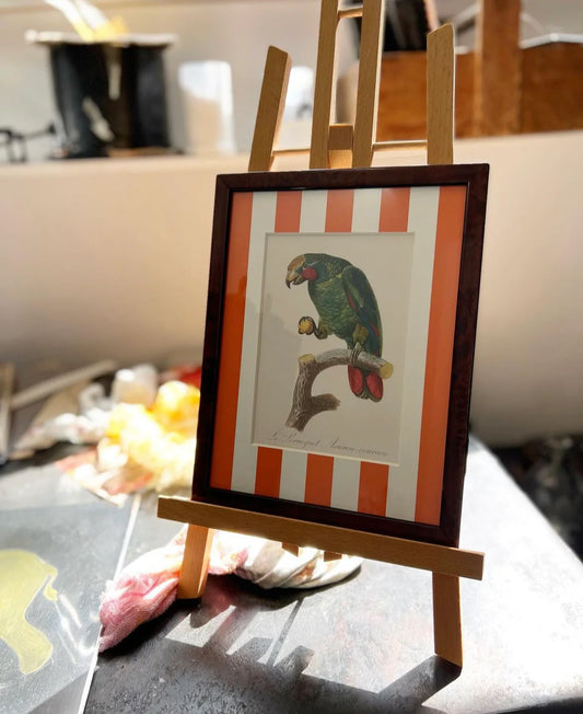 Wooden Frame "Parrot" with Orange Stripe Passepartout