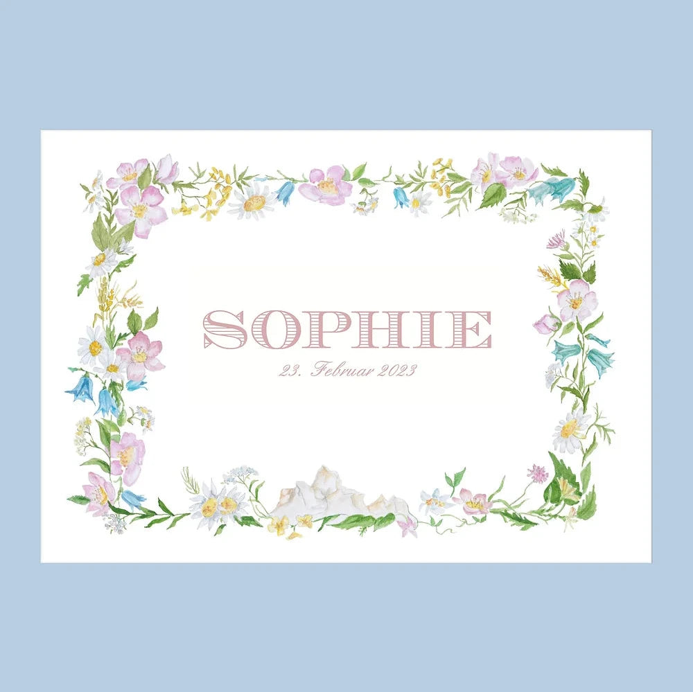 Birth Card Monte e Fiori Wreath (Customisable)