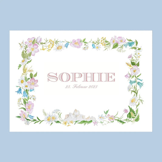 Birth Card Monte e Fiori Wreath (Customisable)