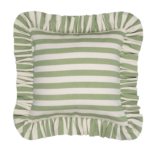 Tangier Olive Stripe Frilly Cushion