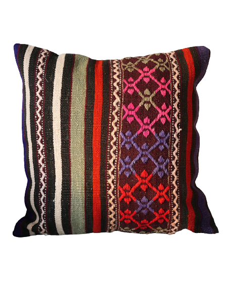 Kelim Cushion with Stripes and Flowers