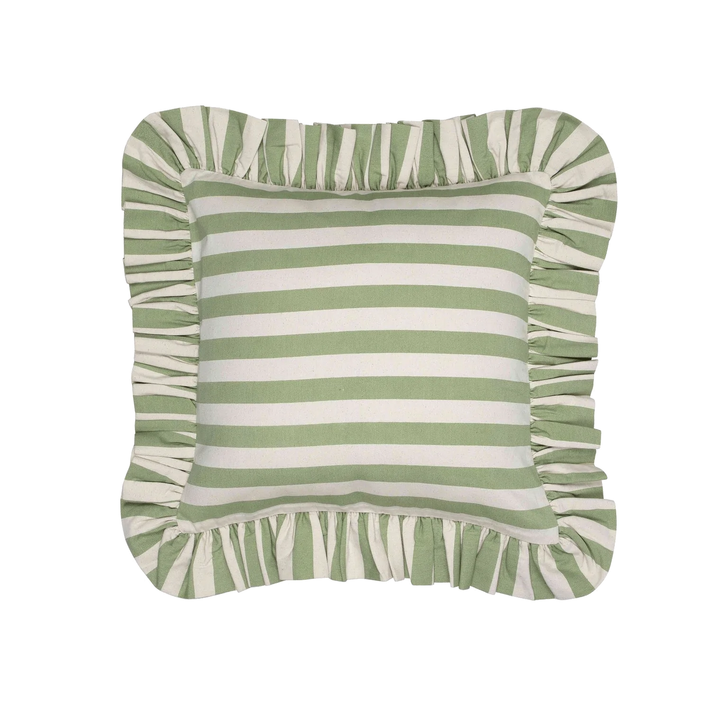 Tangier Olive Stripe Frilly Cushion