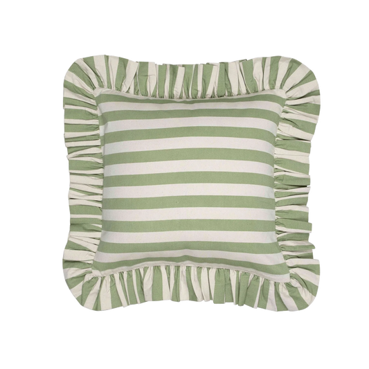 Tangier Olive Stripe Frilly Cushion