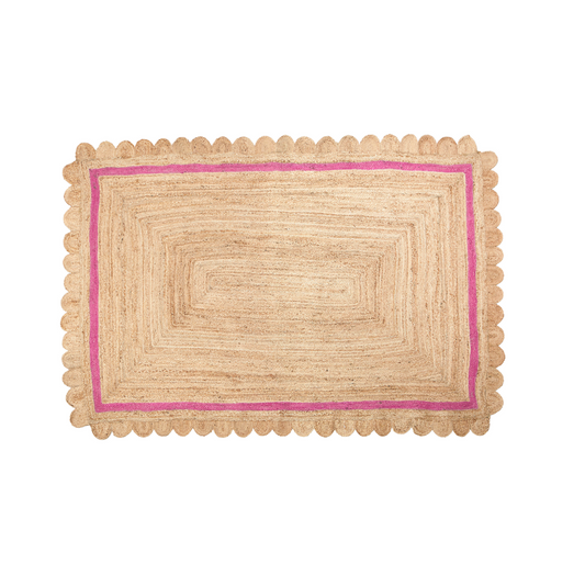 Scalloped Jute Rug with Pink Border